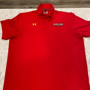 University of Maryland Terrapins Under Armour Red Polo Shirt with Yellow Logo—XL